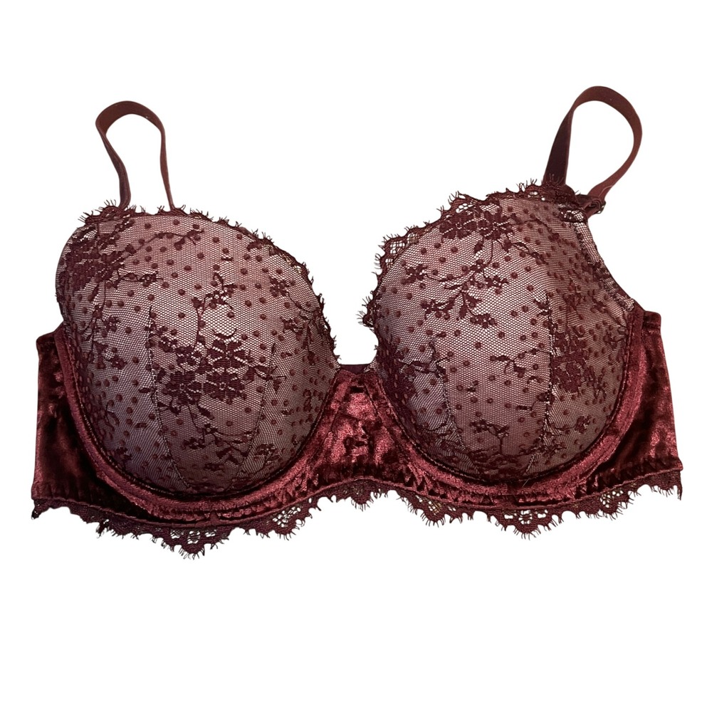 Victoria's Secret Dream Angels Lined Demi Bra 34D Romantic Burgundy Lace Velvet